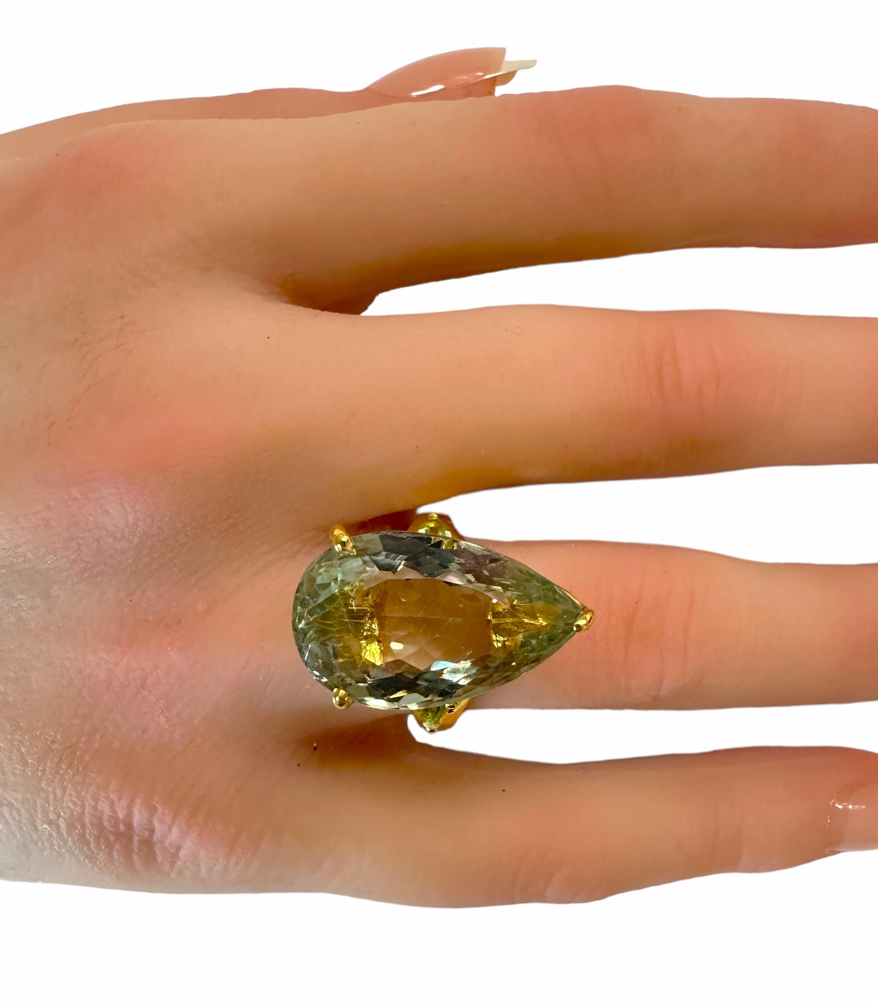 Women's New African 18 Ct Green Amethyst Yellow Gold Plated Sterling Ring Size 7