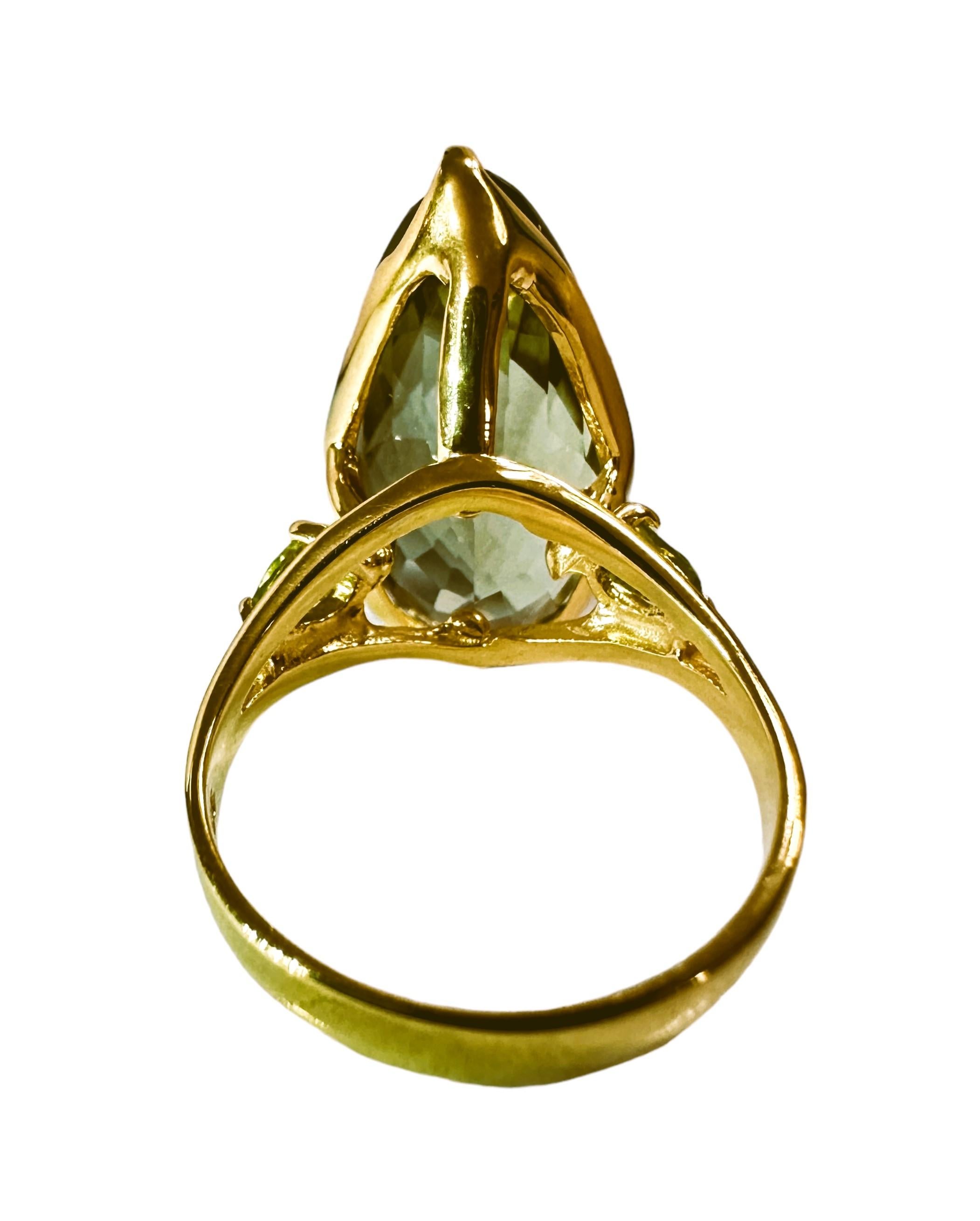New African 18 Ct Green Amethyst Yellow Gold Plated Sterling Ring Size 7 1