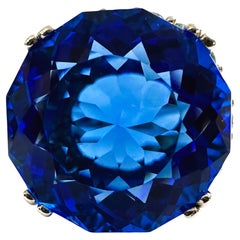 New African 18.06 Ct Royal Blue & Aqua Sapphire Sterling Ring Size 7