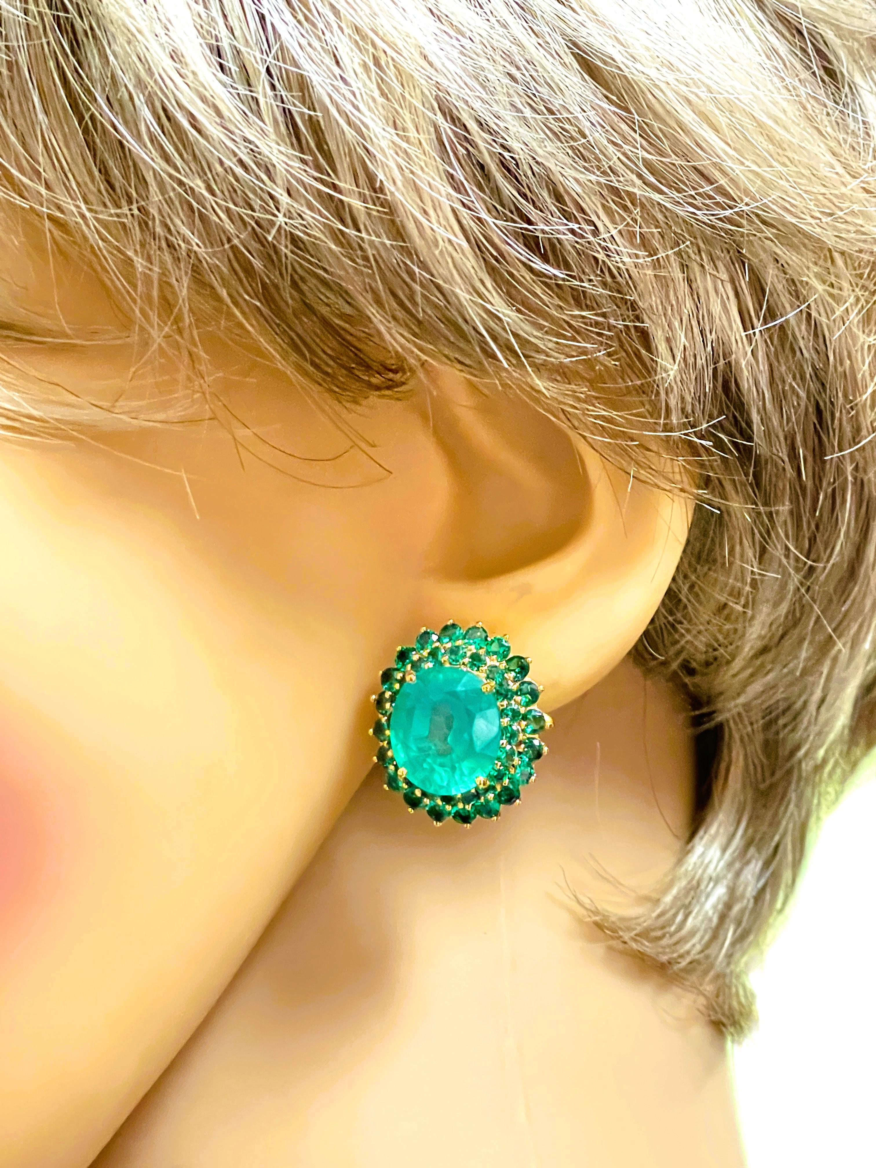 Art Deco New African 18.20 Ct Emerald Garnet Sapphire & Tsavorite YGold Sterling Earrings