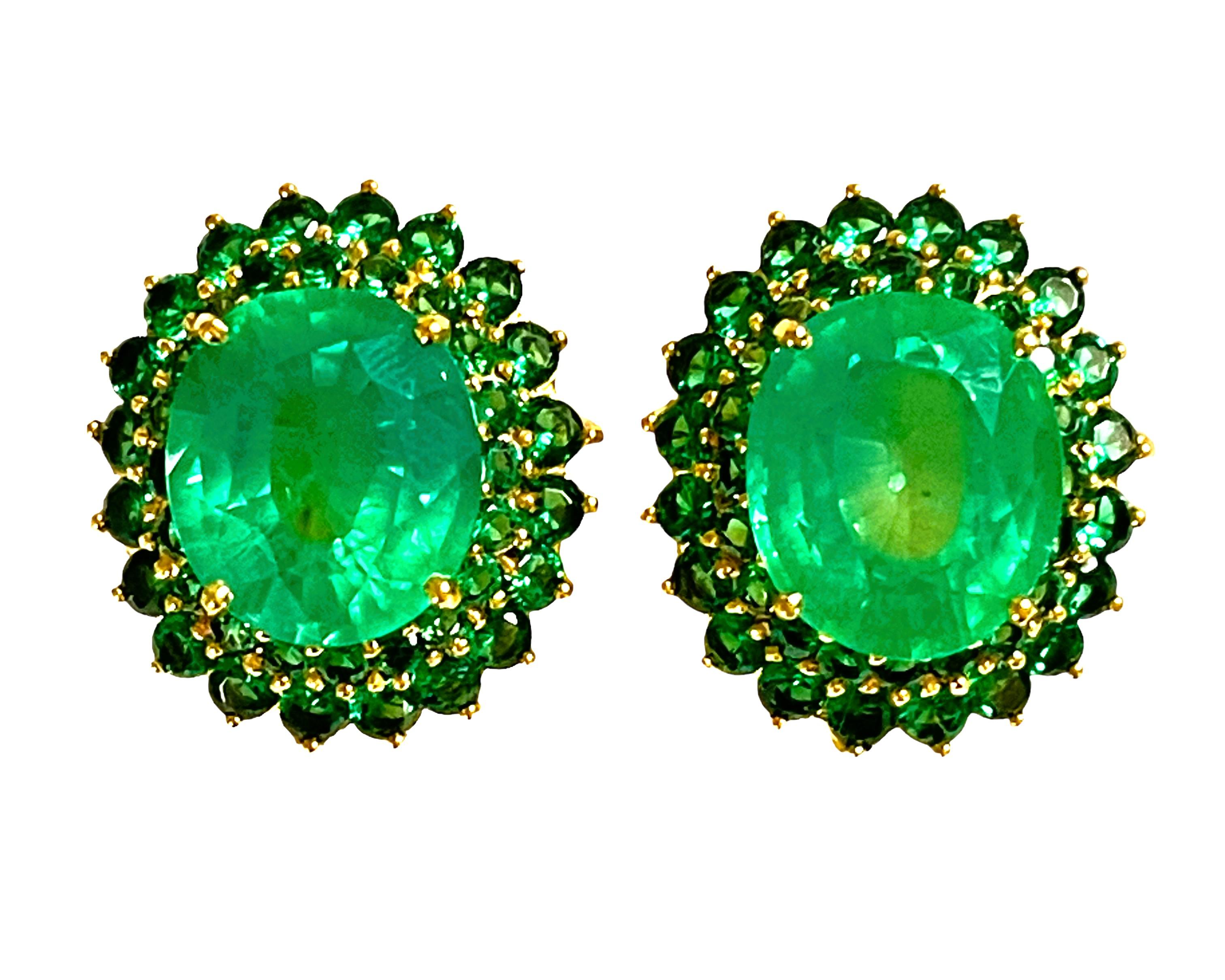 Oval Cut New African 18.20 Ct Emerald Garnet Sapphire & Tsavorite YGold Sterling Earrings