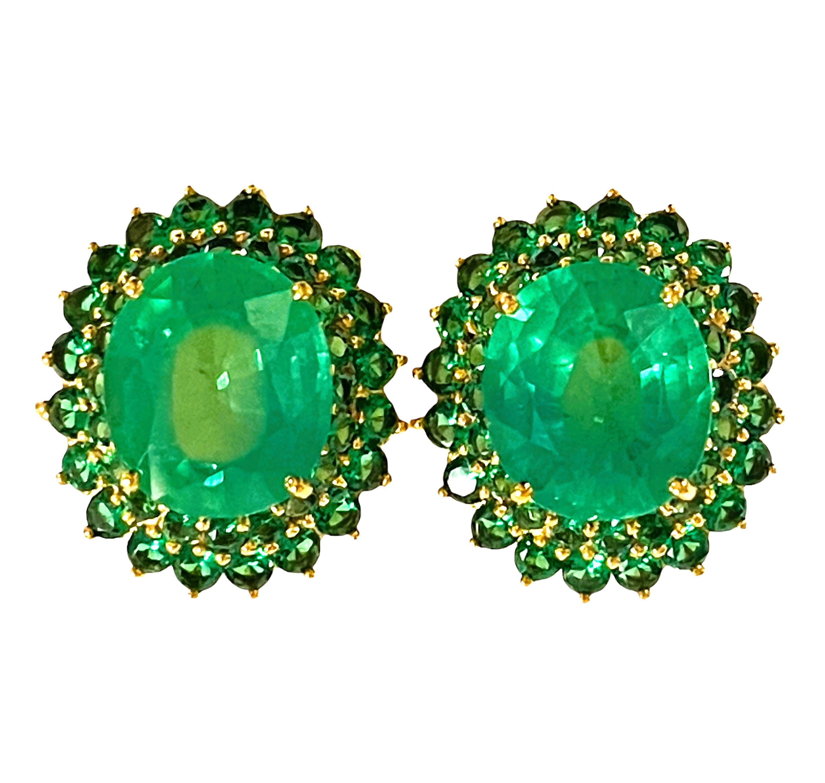 New African 18.20 Ct Emerald Garnet Sapphire & Tsavorite YGold Sterling Earrings In New Condition In Eagan, MN