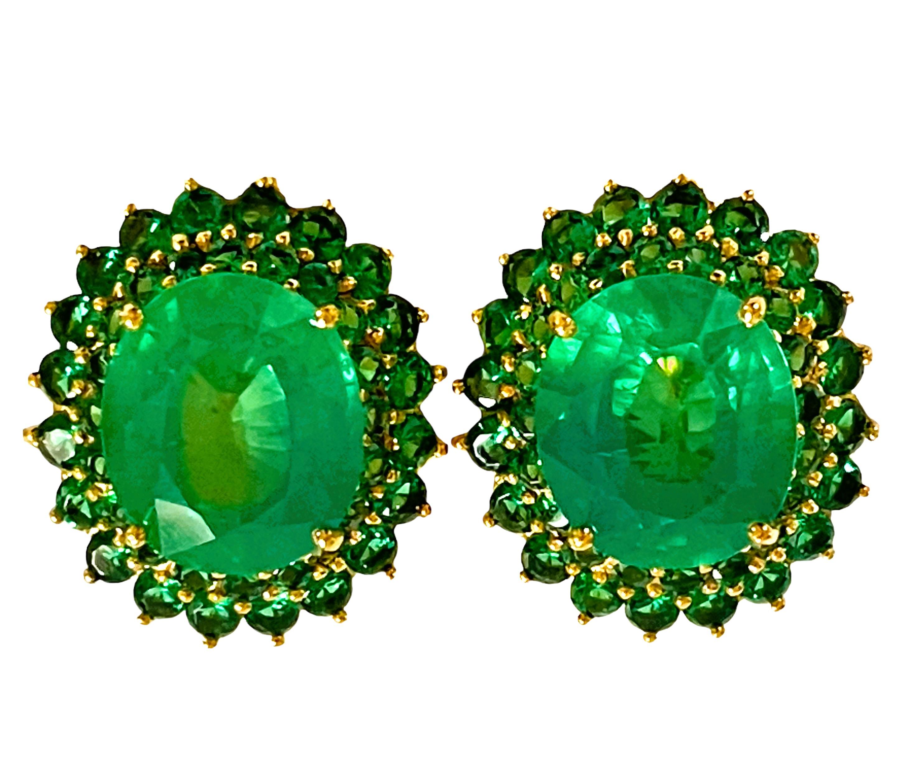 Women's New African 18.20 Ct Emerald Garnet Sapphire & Tsavorite YGold Sterling Earrings