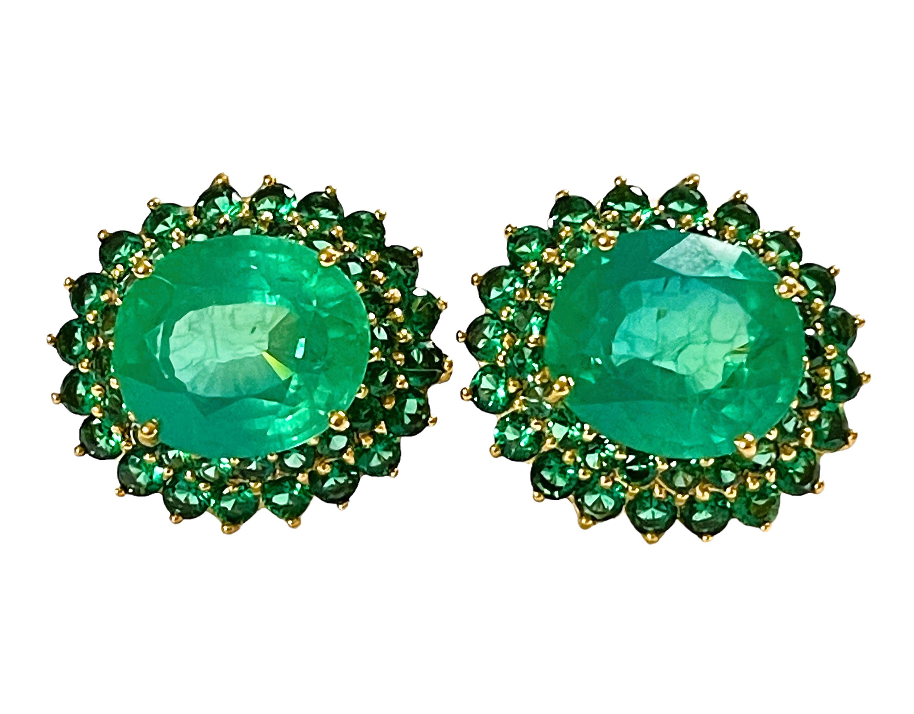 New African 18.20 Ct Emerald Garnet Sapphire & Tsavorite YGold Sterling Earrings 2