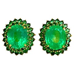 New African 18.20 Ct Emerald Garnet Sapphire & Tsavorite YGold Sterling Earrings
