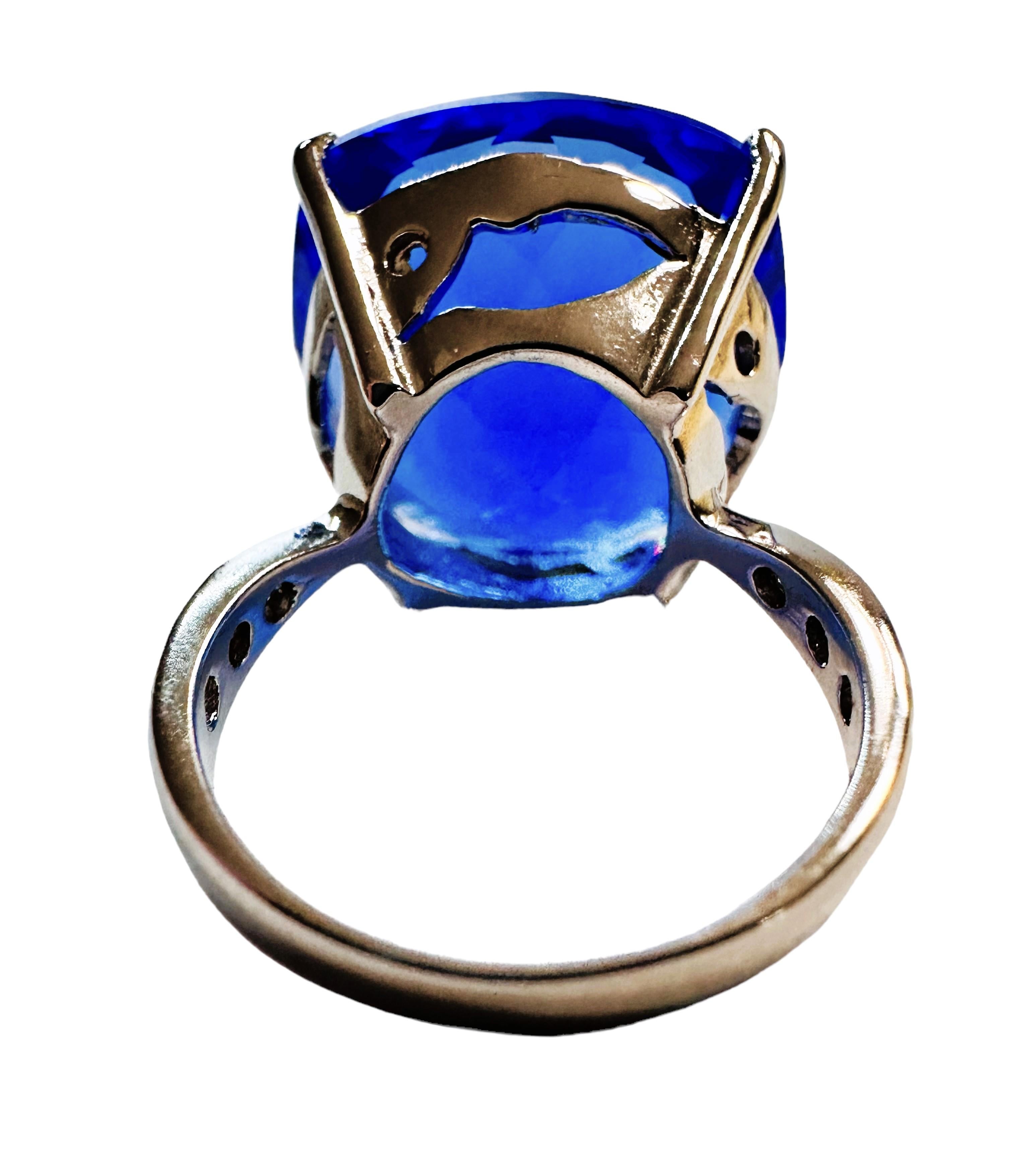 Neuer afrikanischer 18,20 Neonblauer Topas & weißer Saphir Sterling Ring Größe 6,75 (Art déco)