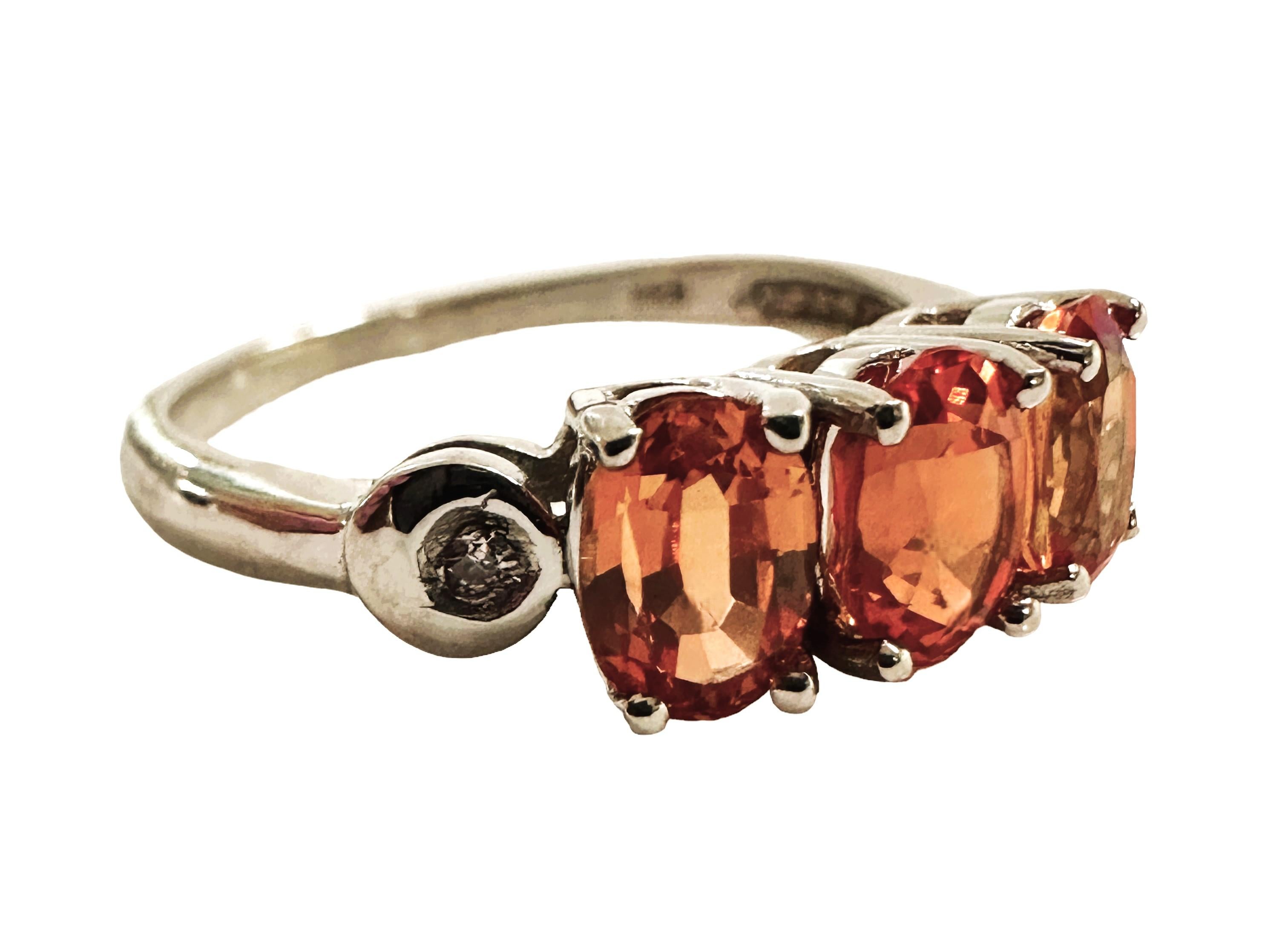 New African 2 Ct Mandarin Orange Granat & Weißer Saphir Sterling Ring Herren
