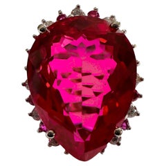 New African 20 ct Rasberry Red Sapphire & White Sapphire Sterling Ring