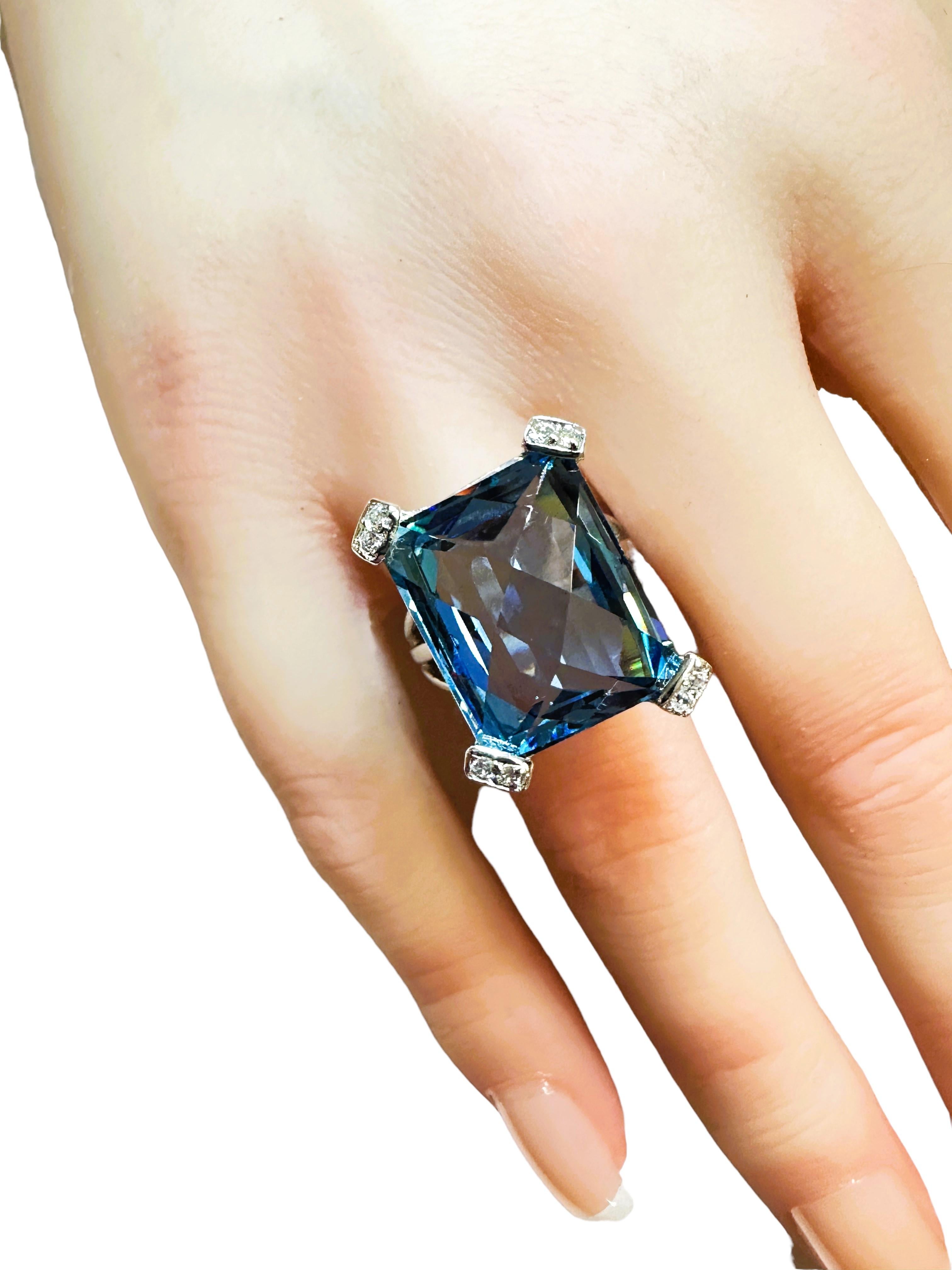 Afrikanischer 20,5 Karat Londoner Blauer Topas & weißer Saphir Sterling-Ring, neu, afrikanisch Damen