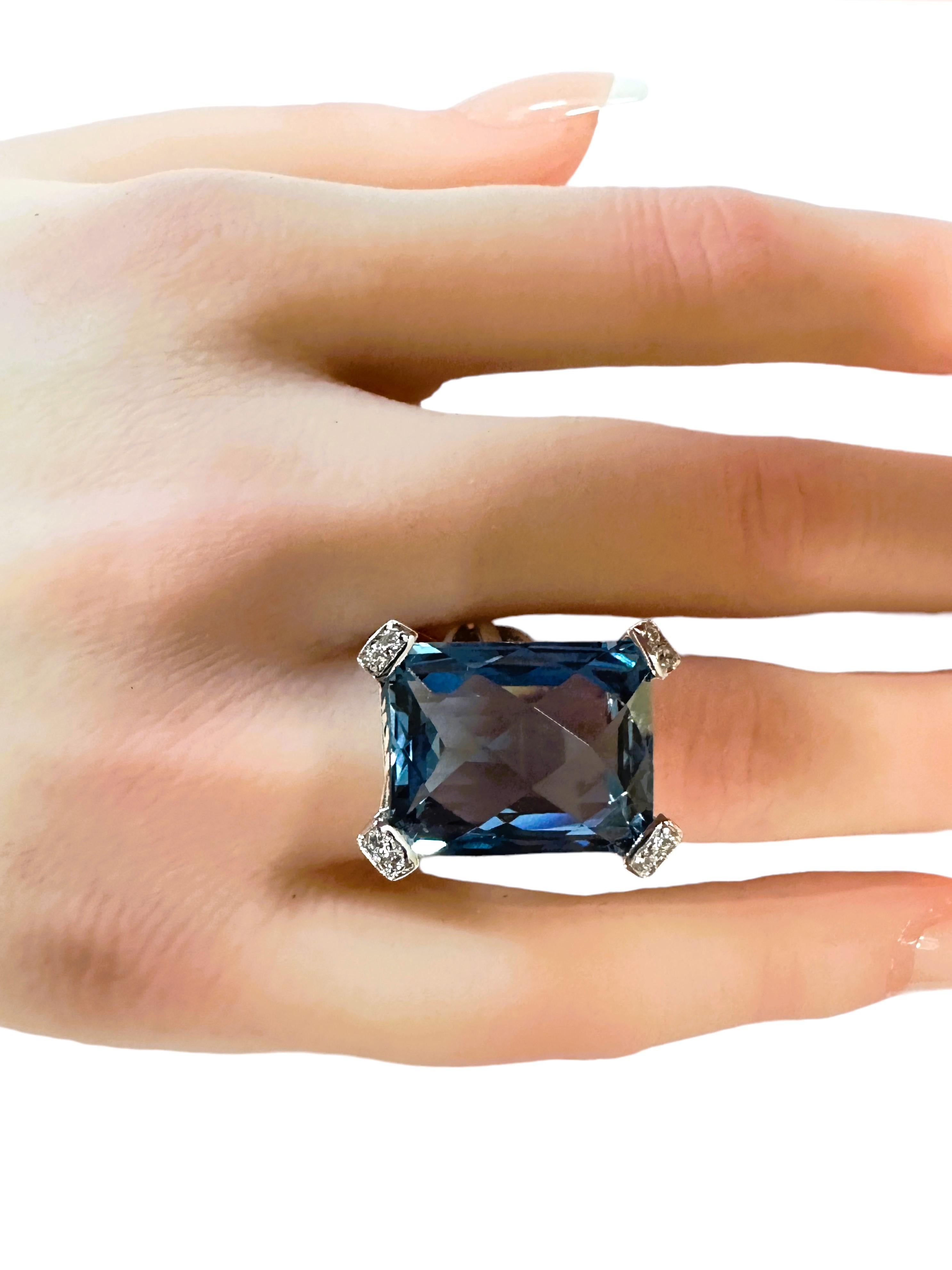 Afrikanischer 20,5 Karat Londoner Blauer Topas & weißer Saphir Sterling-Ring, neu, afrikanisch 1