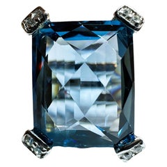 Afrikanischer 20,5 Karat Londoner Blauer Topas & weißer Saphir Sterling-Ring, neu, afrikanisch