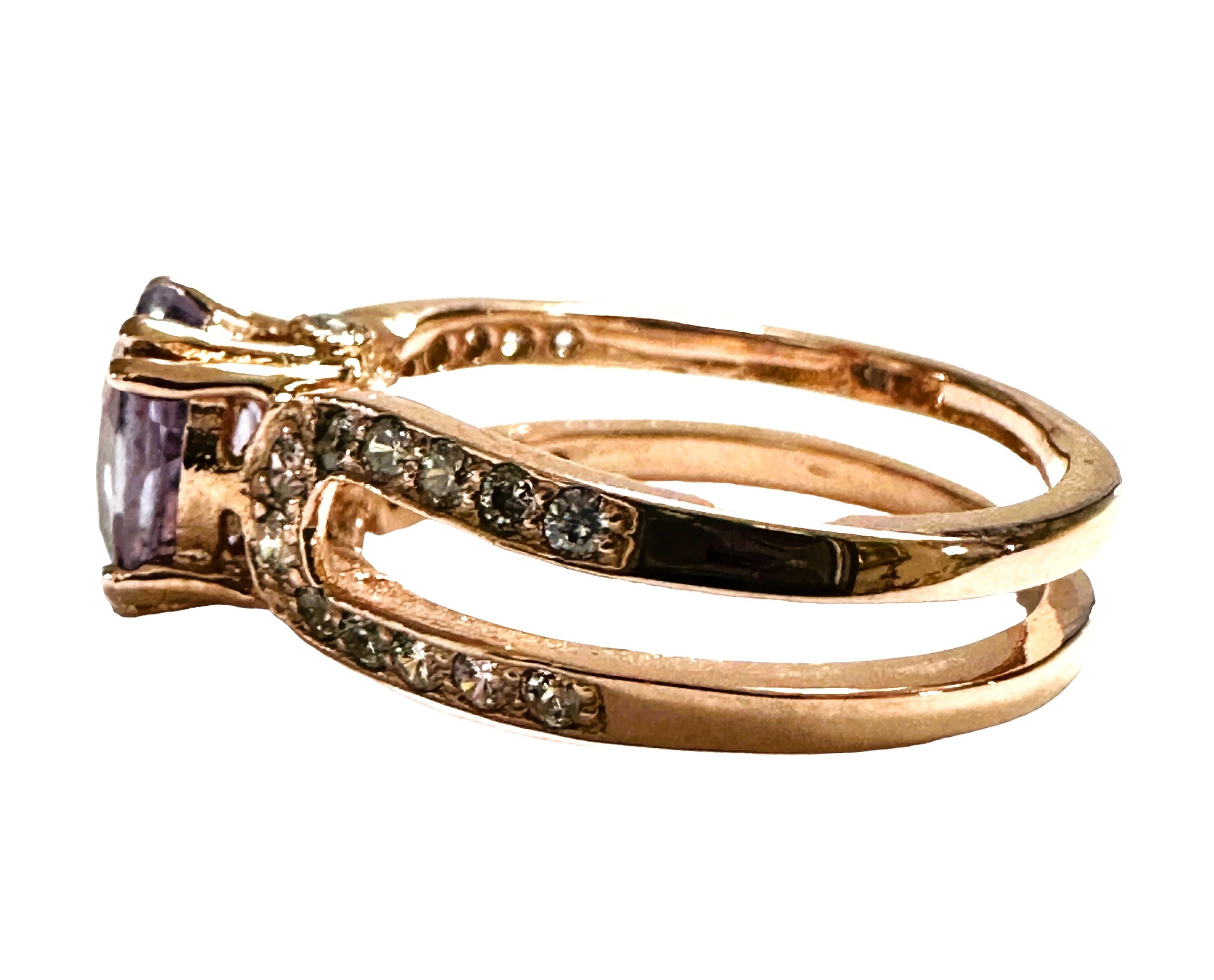 Art Deco New African 2.10 Ct Purple & White Sapphire RGold Plated Sterling Ring For Sale