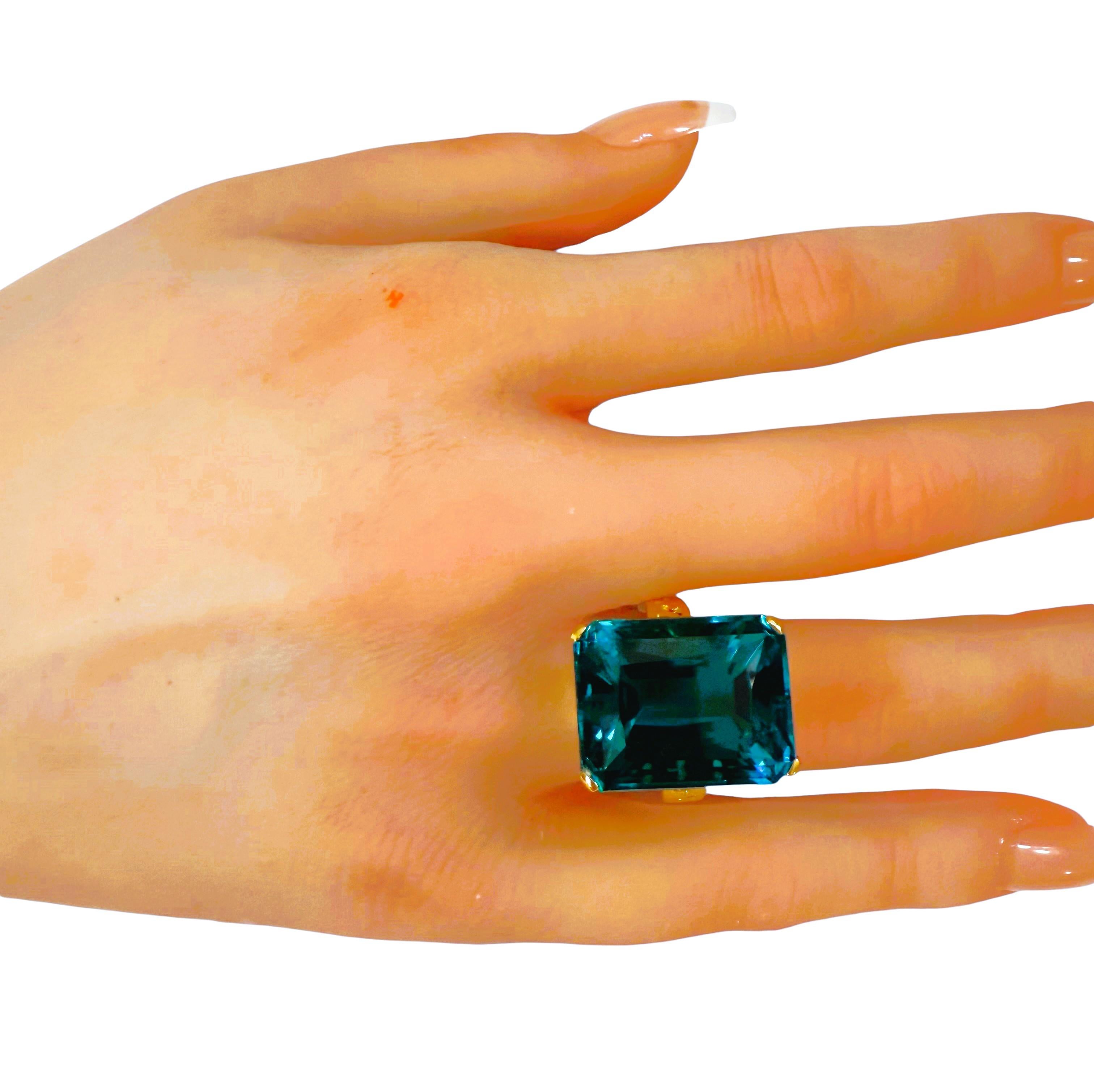 Nuevo anillo africano de 21,70 quilates de topacio azul de Londres y filigrana de oro PL de ley Corte baguette en venta