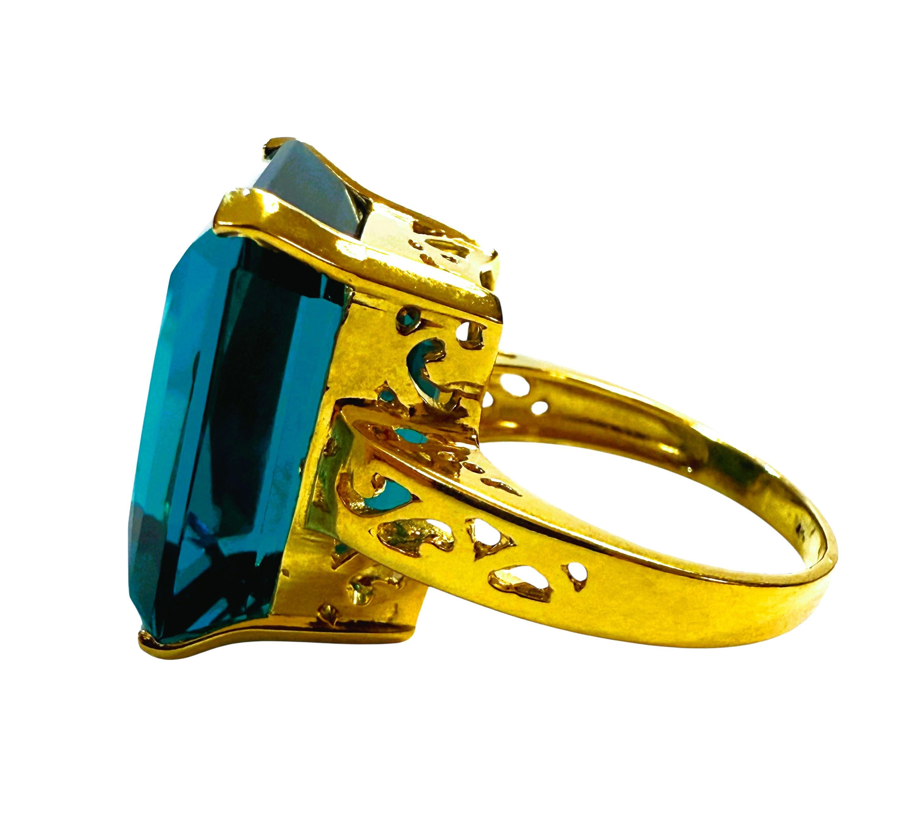Nuevo anillo africano de 21,70 quilates de topacio azul de Londres y filigrana de oro PL de ley en Nuevo estado para la venta en Eagan, MN