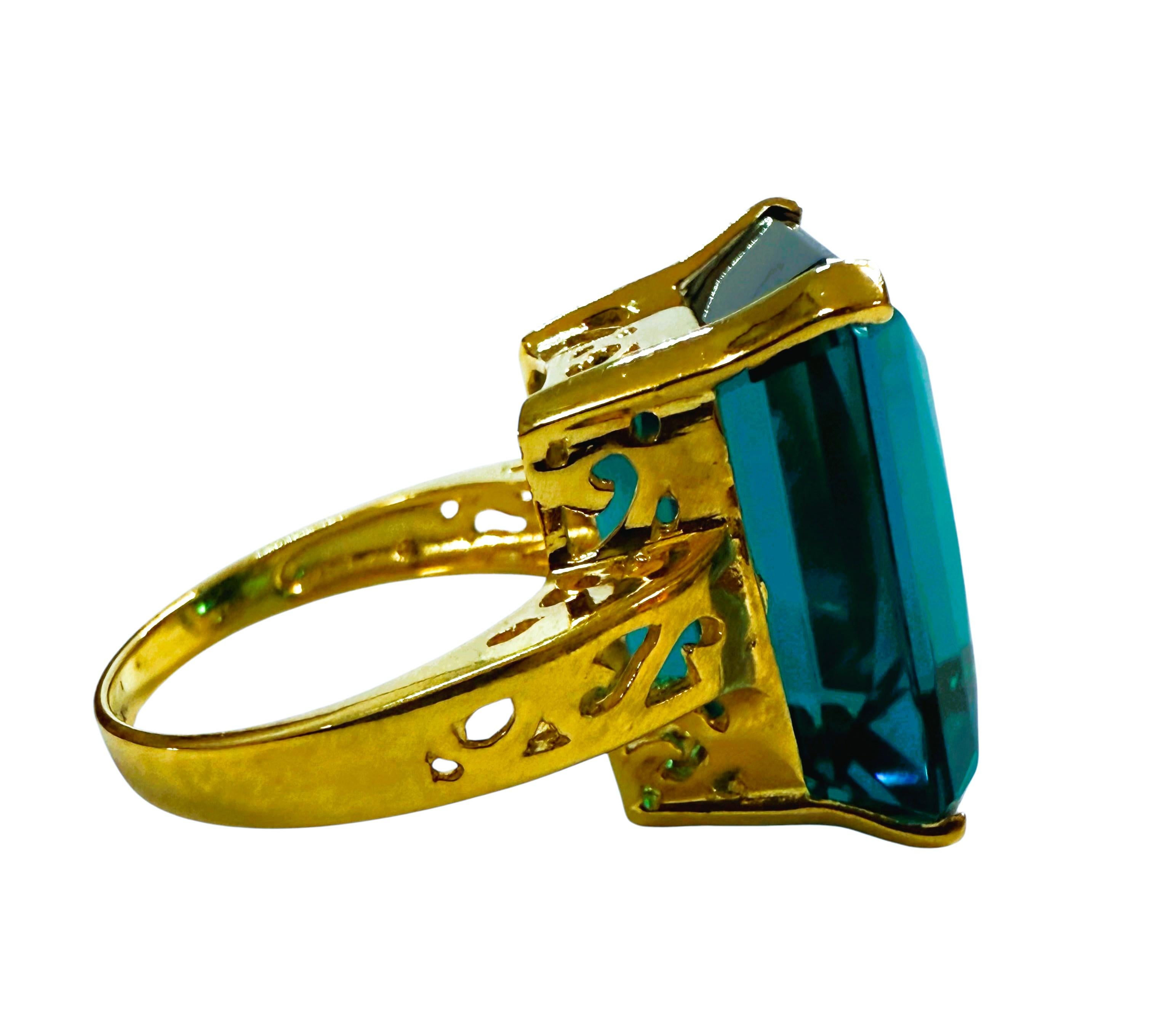 Nuevo anillo africano de 21,70 quilates de topacio azul de Londres y filigrana de oro PL de ley en venta 1