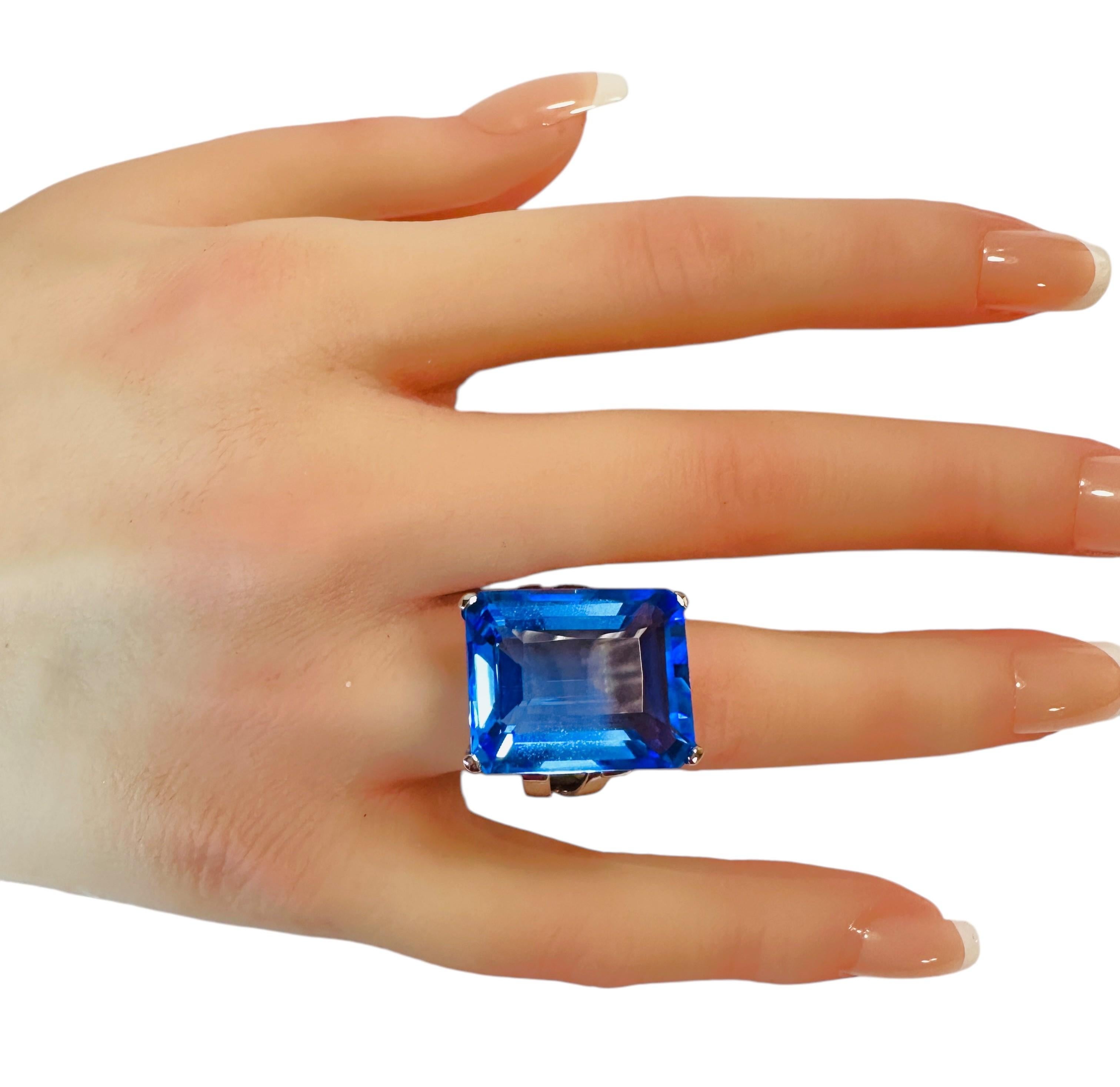 Art déco New African 21.8 Ct Swiss Blue Topaz Sterling Ring Size 7.5