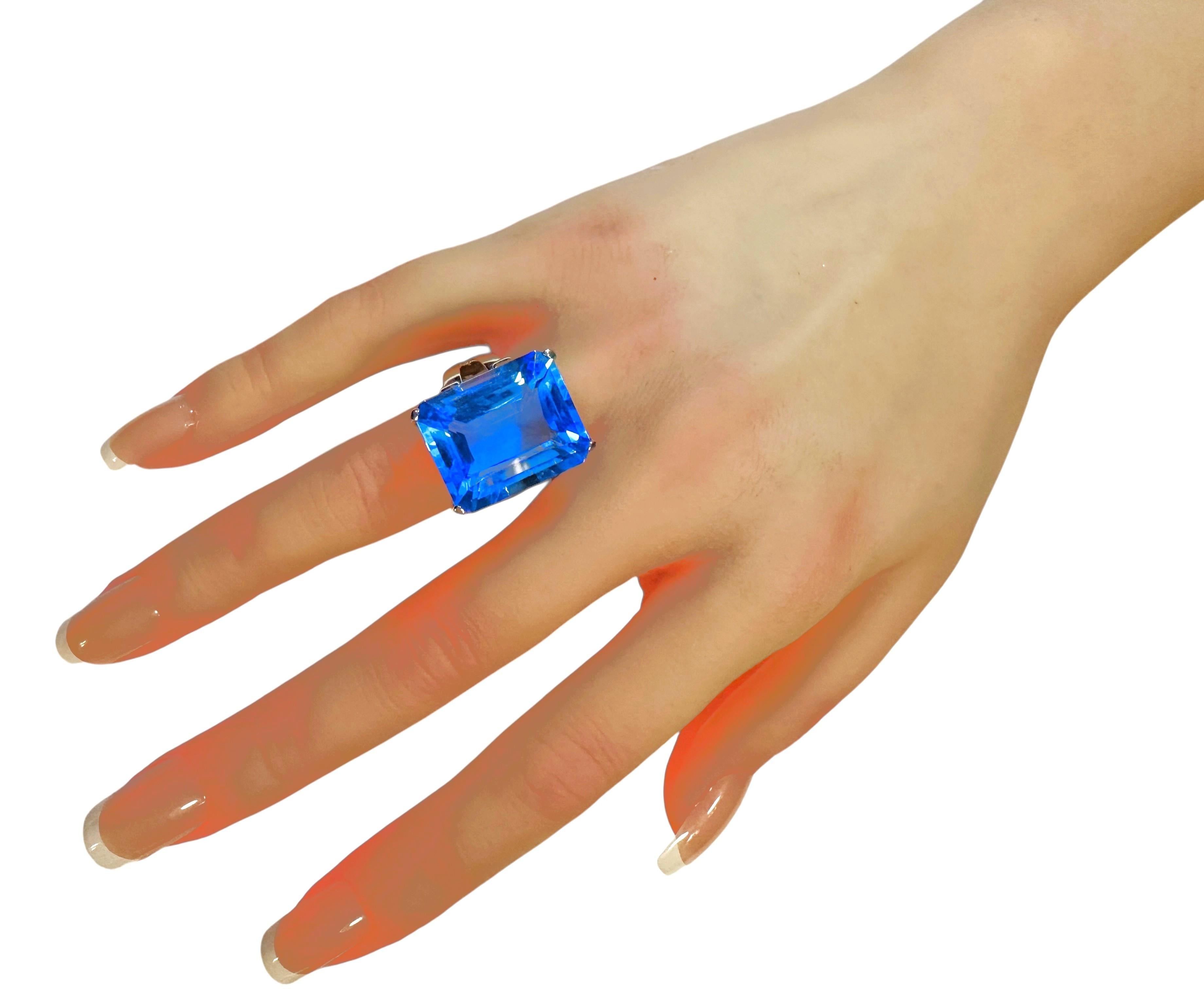 Taille baguette New African 21.8 Ct Swiss Blue Topaz Sterling Ring Size 7.5