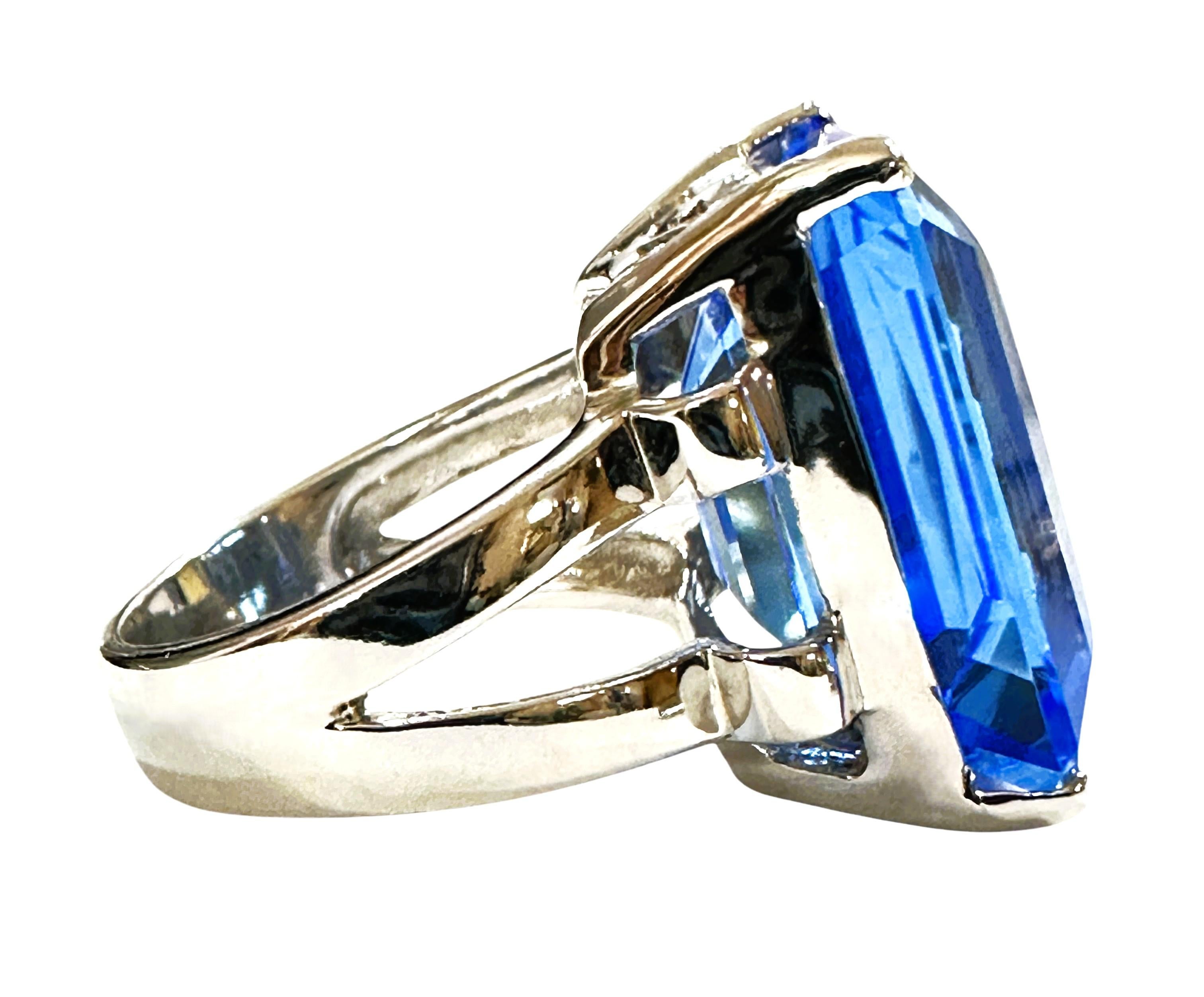 New African 21.8 Ct Swiss Blue Topaz Sterling Ring Size 7.5 1