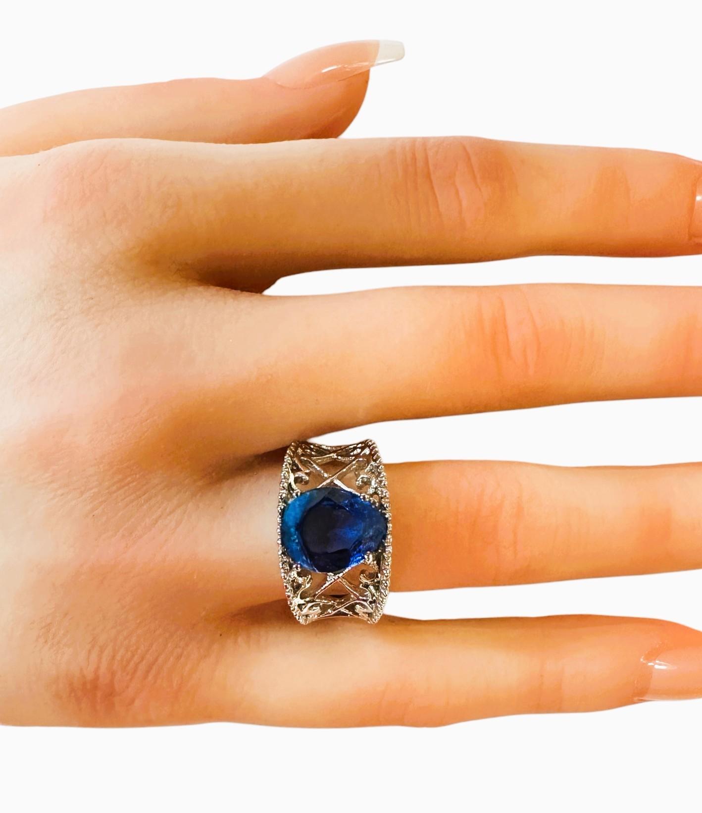 New African 8.85 Ct Pear Cut Swiss Blue Topaz Sterling Silver Ring Size 6.75 For Sale 1