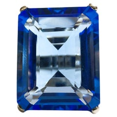 New African 21.8 Ct Swiss Blue Topaz Sterling Ring Size 7.5