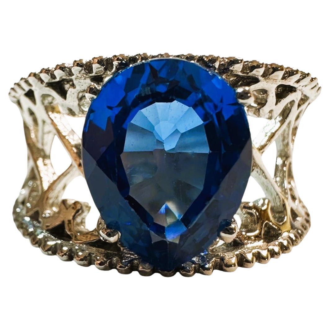 New African 8.85 Ct Pear Cut Swiss Blue Topaz Sterling Silver Ring Size 6.75