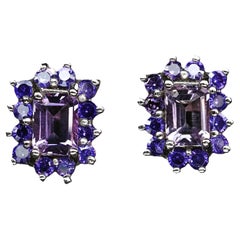 New African 2.30 Ct Lavender Spinel & Purple Sapphire Post Sterling Earrings