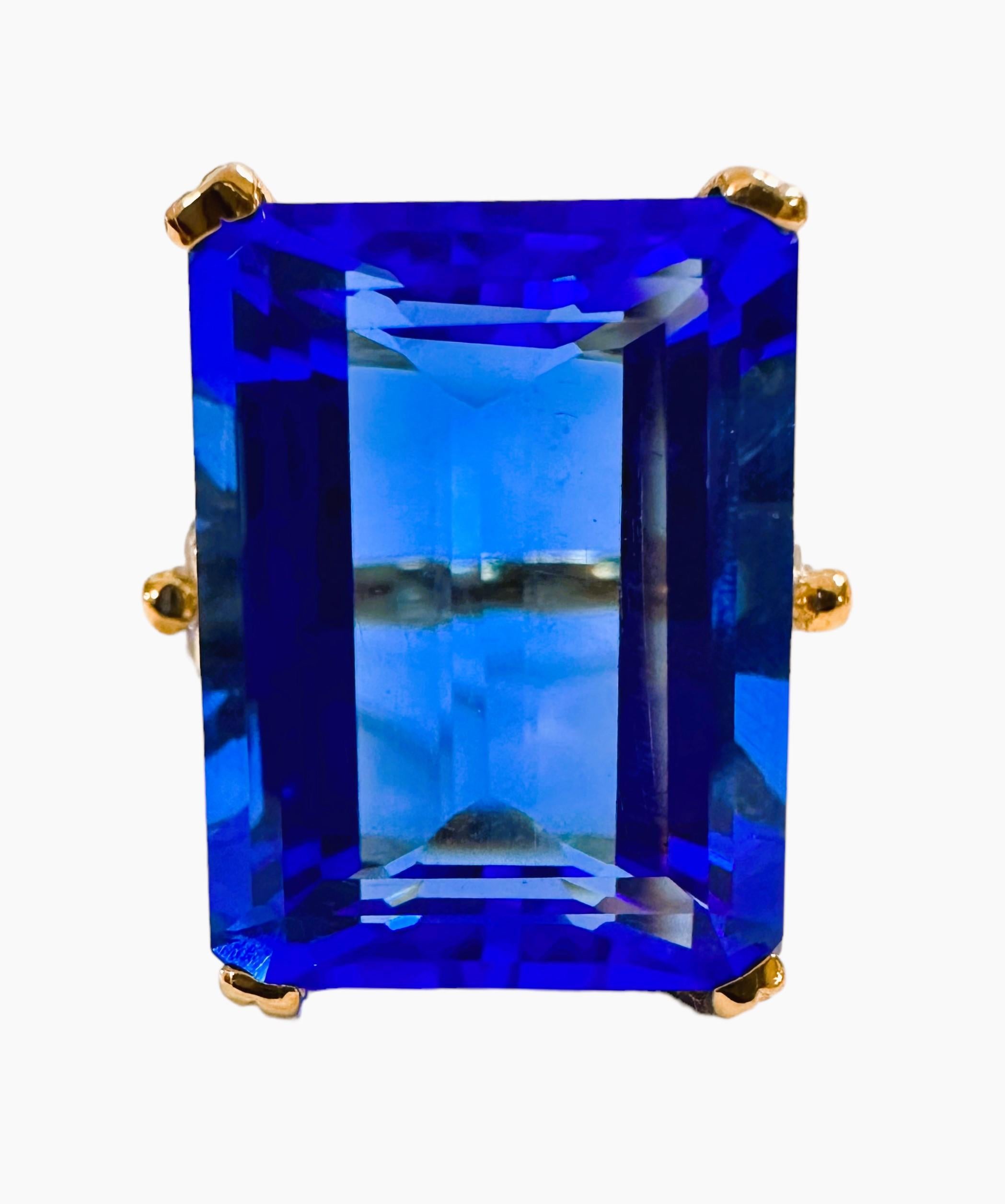 Neuer afrikanischer 23,60 intensiver blauer Topas & weißer Saphir Y vergoldeter Sterling-Ring 1