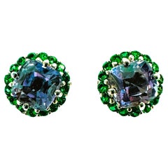 Nuevos pendientes africanos de zafiro púrpura/azul de 2,40 ct y tsavorita de plata de ley
