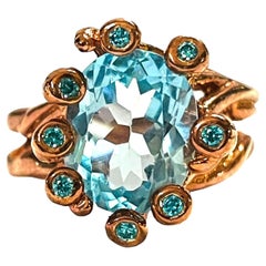 New African 2.5 Ct Blue Topaz 14k Rose Gold Plated & Sterling Ring