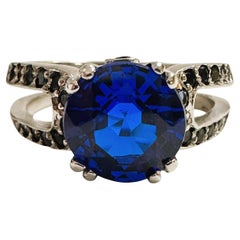 New 2.50 Carat Royal Blue Topaz & Diamond Cut Sapphire Sterling Ring