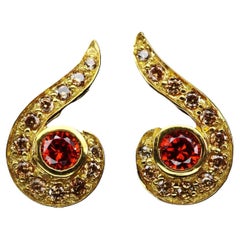 New African 26-stone Orange Sapphire Yellow Gold Plated Sterling Earrings