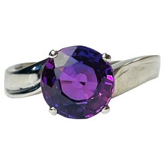 New African 2.80 Ct, Blue Purple Sapphire Solitaire Sterling Ring Size 6.75