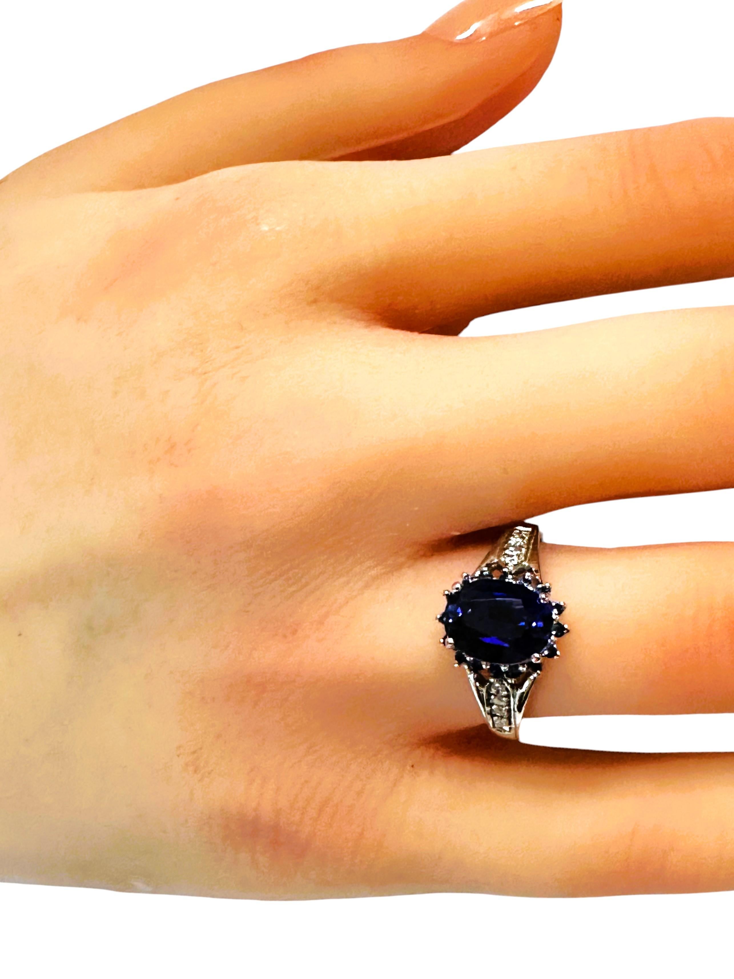 New African 2,9 Carat Deep Blue Sapphire & White Sapphire Sterling Ring Taglia 7 in vendita 4