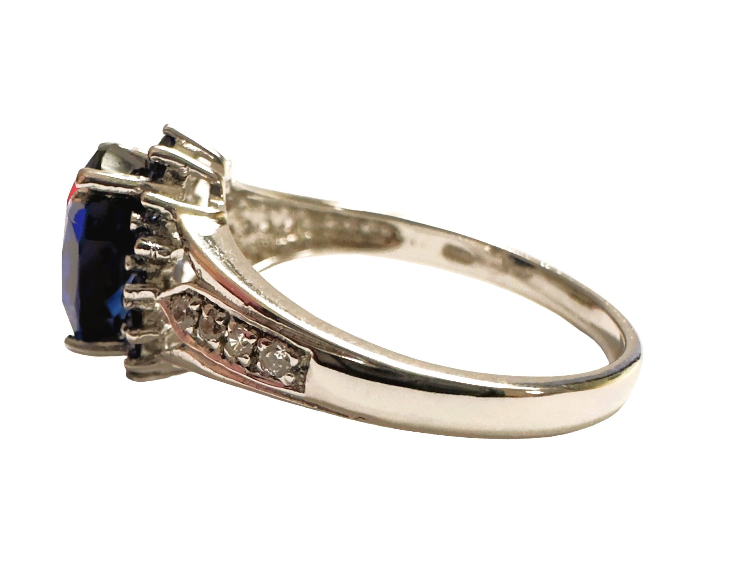 Art Déco New African 2,9 Carat Deep Blue Sapphire & White Sapphire Sterling Ring Taglia 7 in vendita