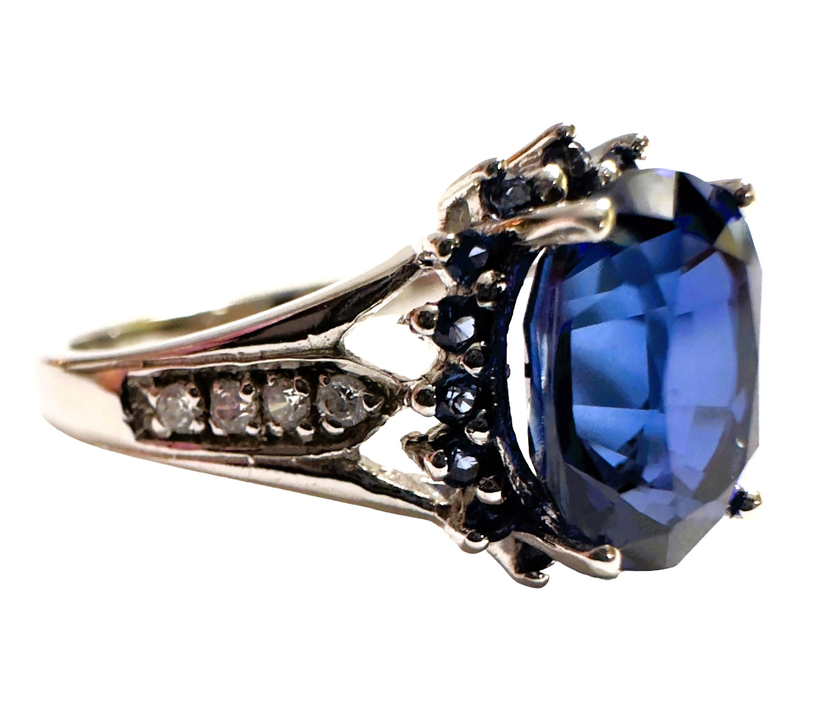 Donna New African 2,9 Carat Deep Blue Sapphire & White Sapphire Sterling Ring Taglia 7 in vendita