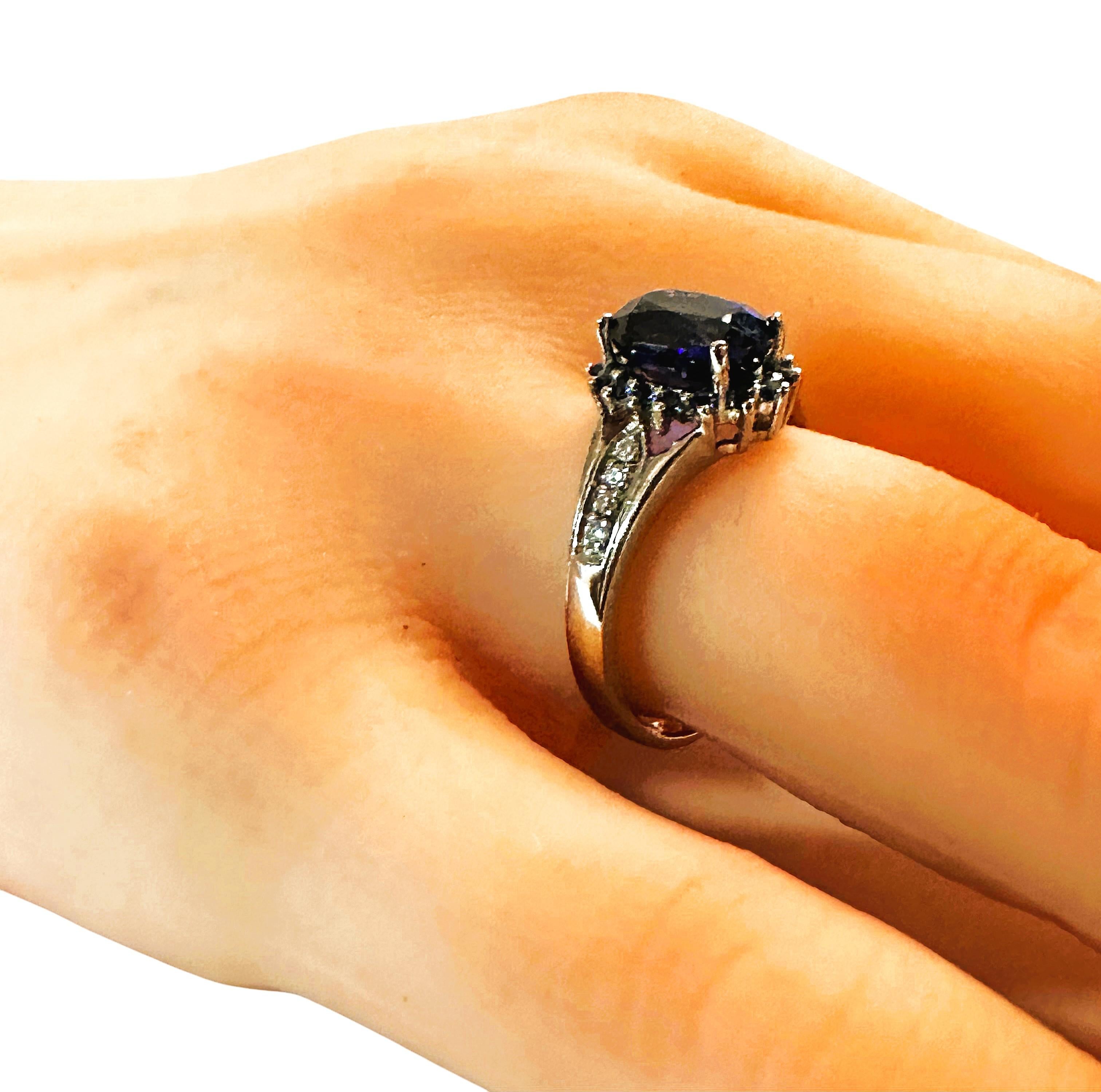 New African 2,9 Carat Deep Blue Sapphire & White Sapphire Sterling Ring Taglia 7 in vendita 3