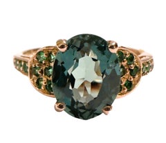 New African .2.90 Ct Green Garnet Sapphire & Tsavori RGold Plated Sterling Ring