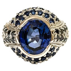 New African 3 Carat Deep Blue Sapphire & Black Spinel Sterling Ring