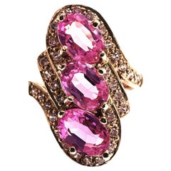 New African 3-Stone 3.60 Ct Pink Sapphire Rose Gold Plated Sterling Ring