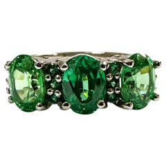 New African 3-Stone 4.80 Ct Tsavorite Garnet Sterling Ring size 6.75