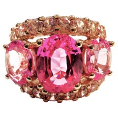 New African 3-Stone 7.75 Ct Pink Sapphire Rose Gold Plated Sterling Ring