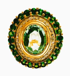 New African 3.02 ct Seafoam Green Tourmaline ^& Green Sapphire YGold Plated Ring