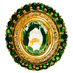 New African 3.02 ct Seafoam Green Tourmaline ^& Green Sapphire YGold Plated Ring