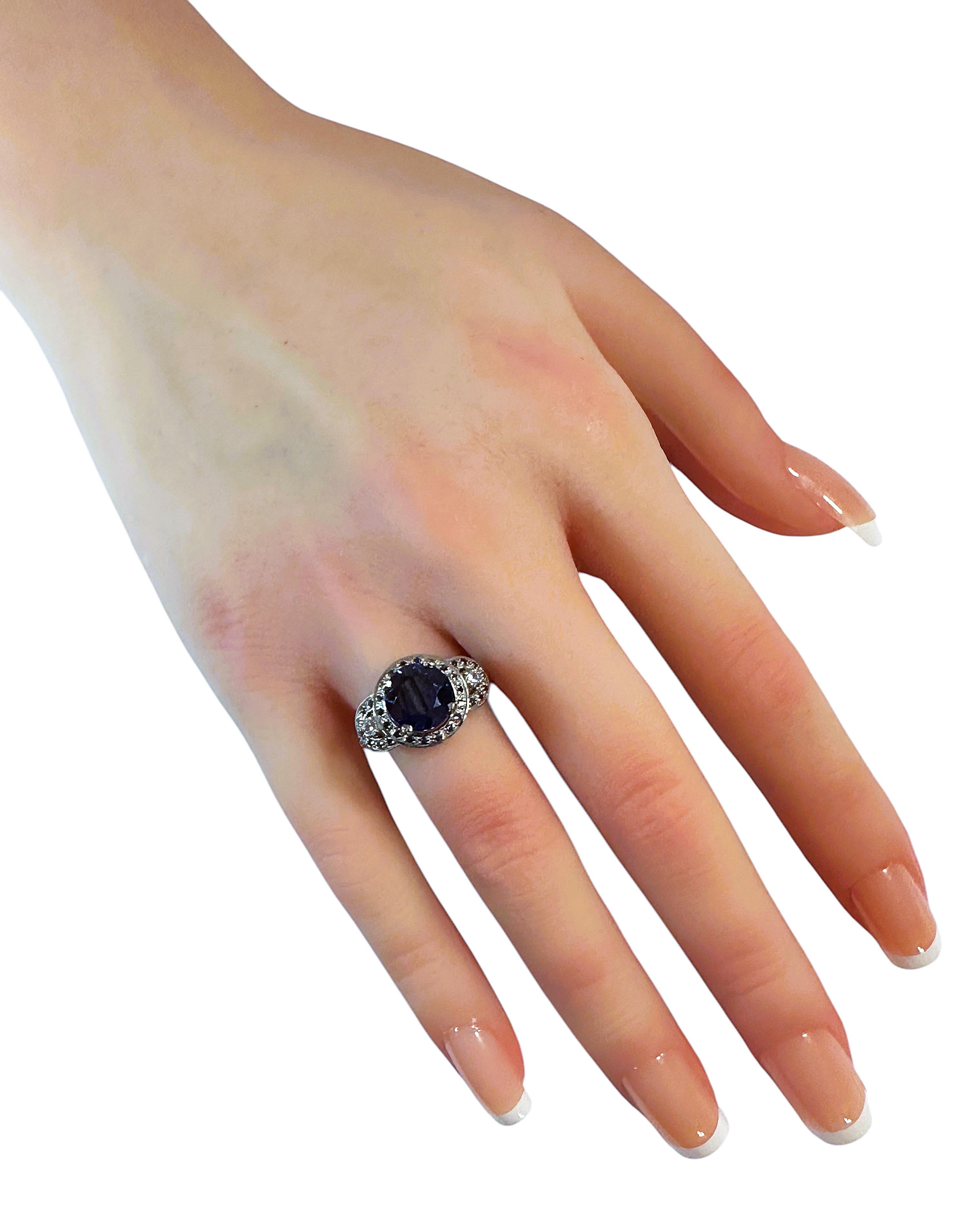New African 3.10 Carat Deep Blue & White Sapphire Sterling Ring 4