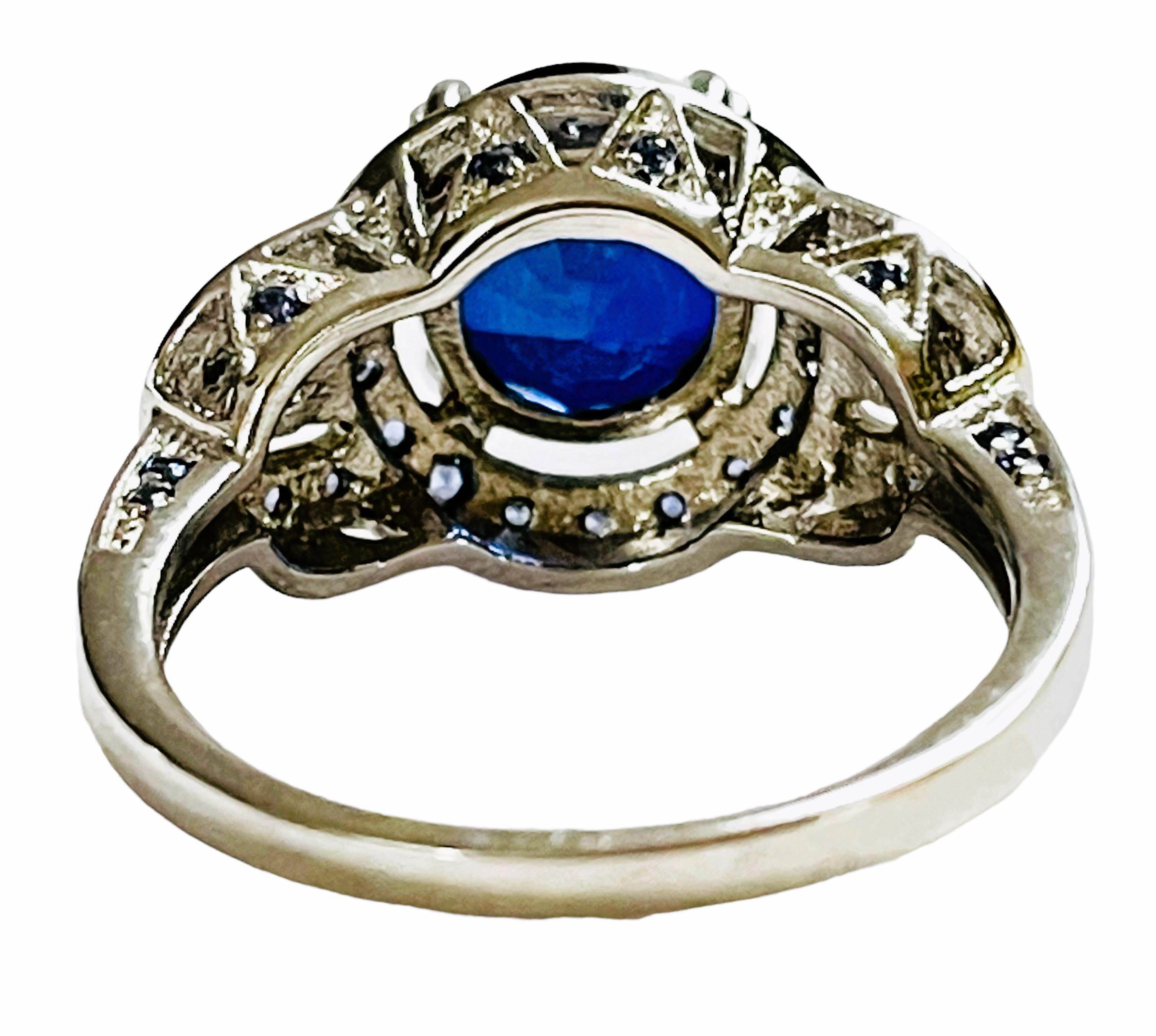 Round Cut New African 3.10 Carat Deep Blue & White Sapphire Sterling Ring