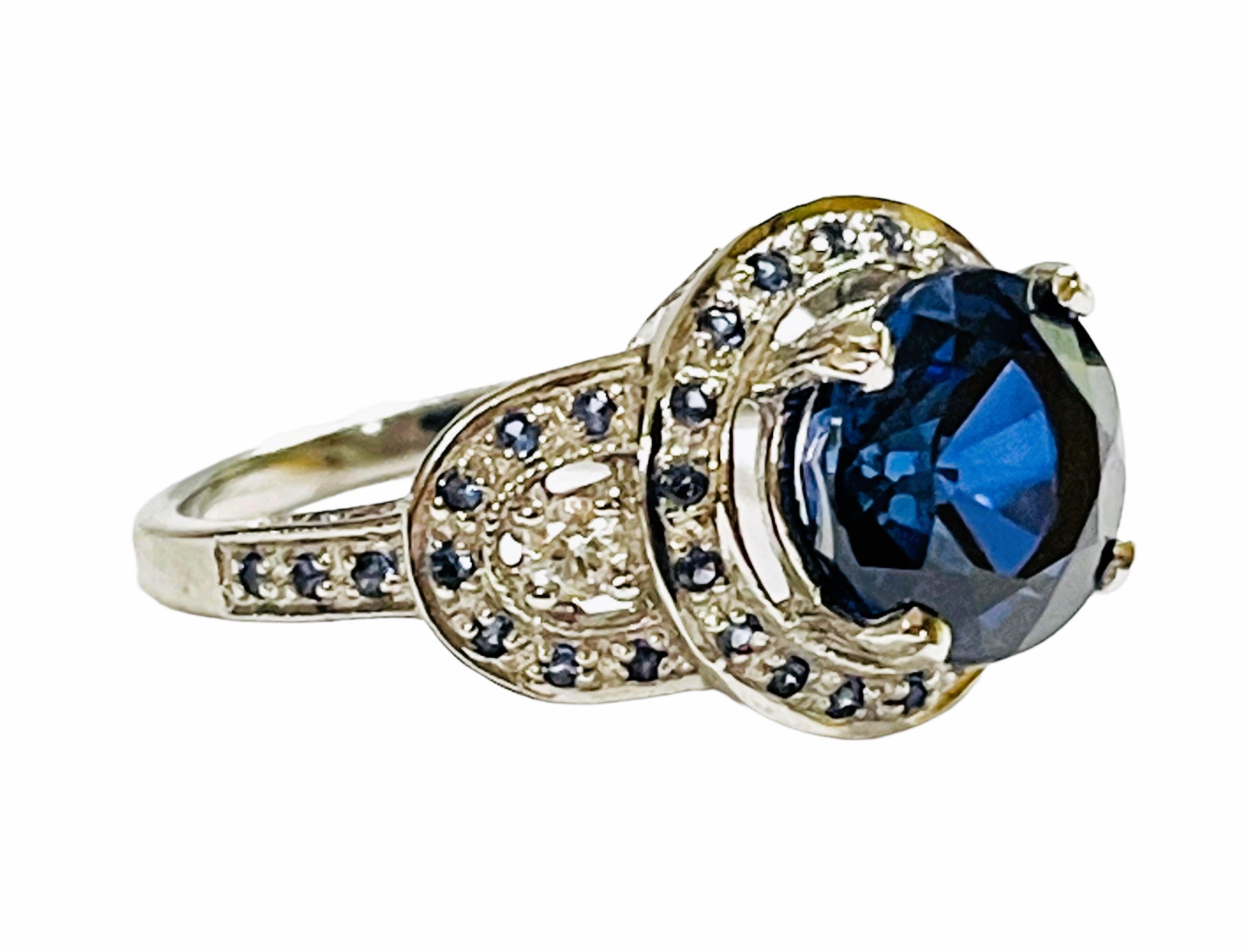 Women's New African 3.10 Carat Deep Blue & White Sapphire Sterling Ring