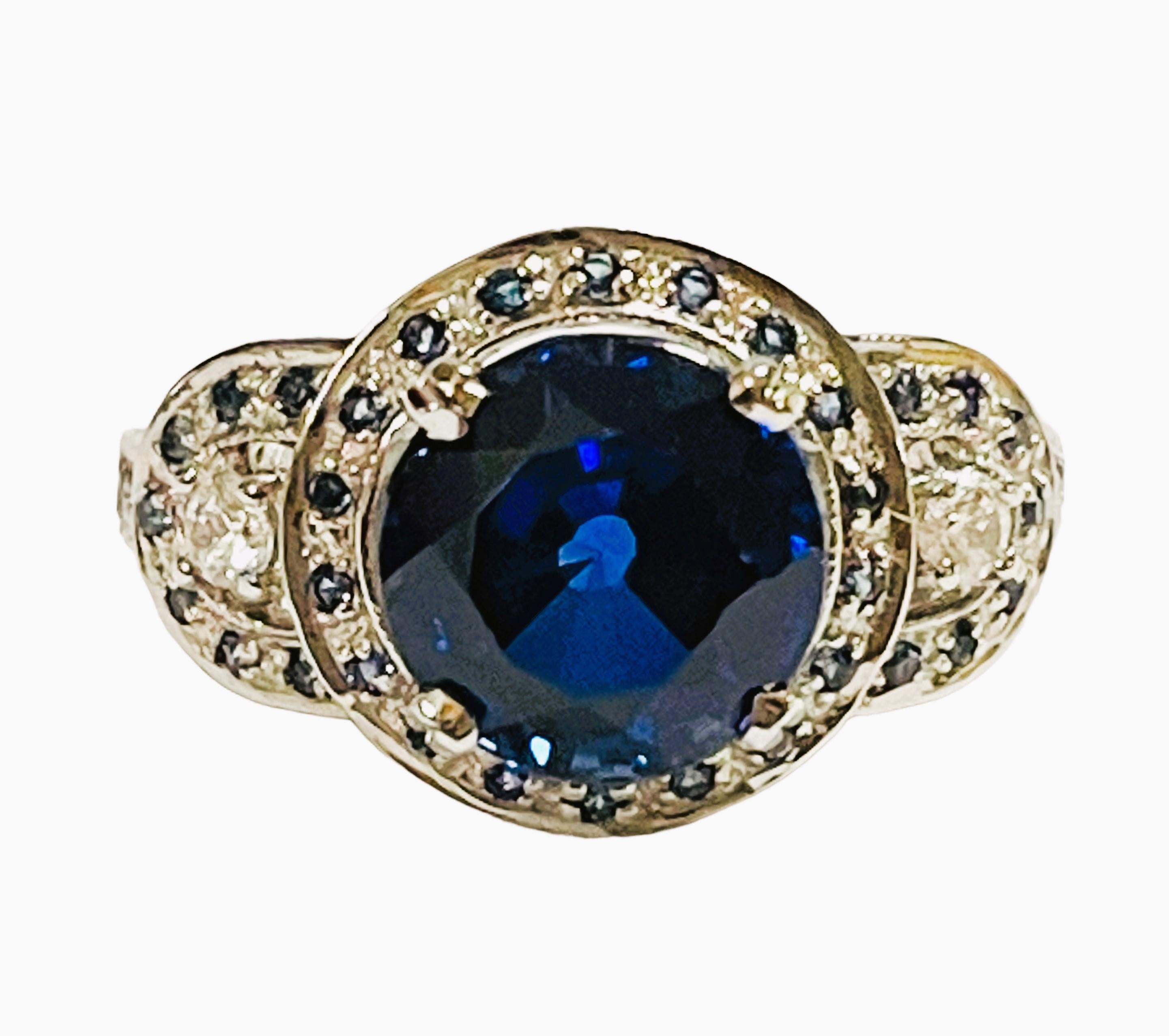 New African 3.10 Carat Deep Blue & White Sapphire Sterling Ring 1