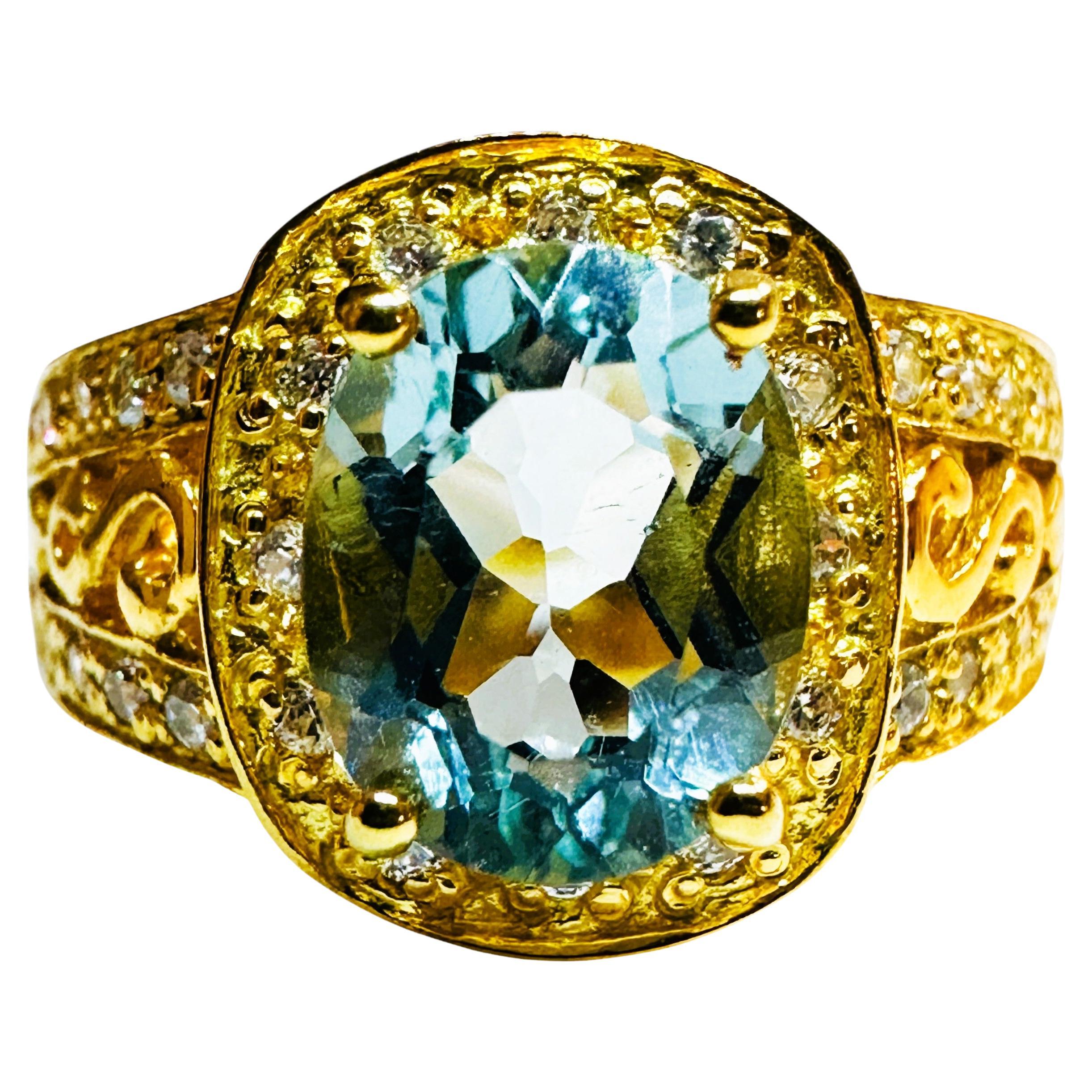 Nuevo Anillo de oro de ley con zafiro verde de 3.13 quilates y zafiro talla diamante R