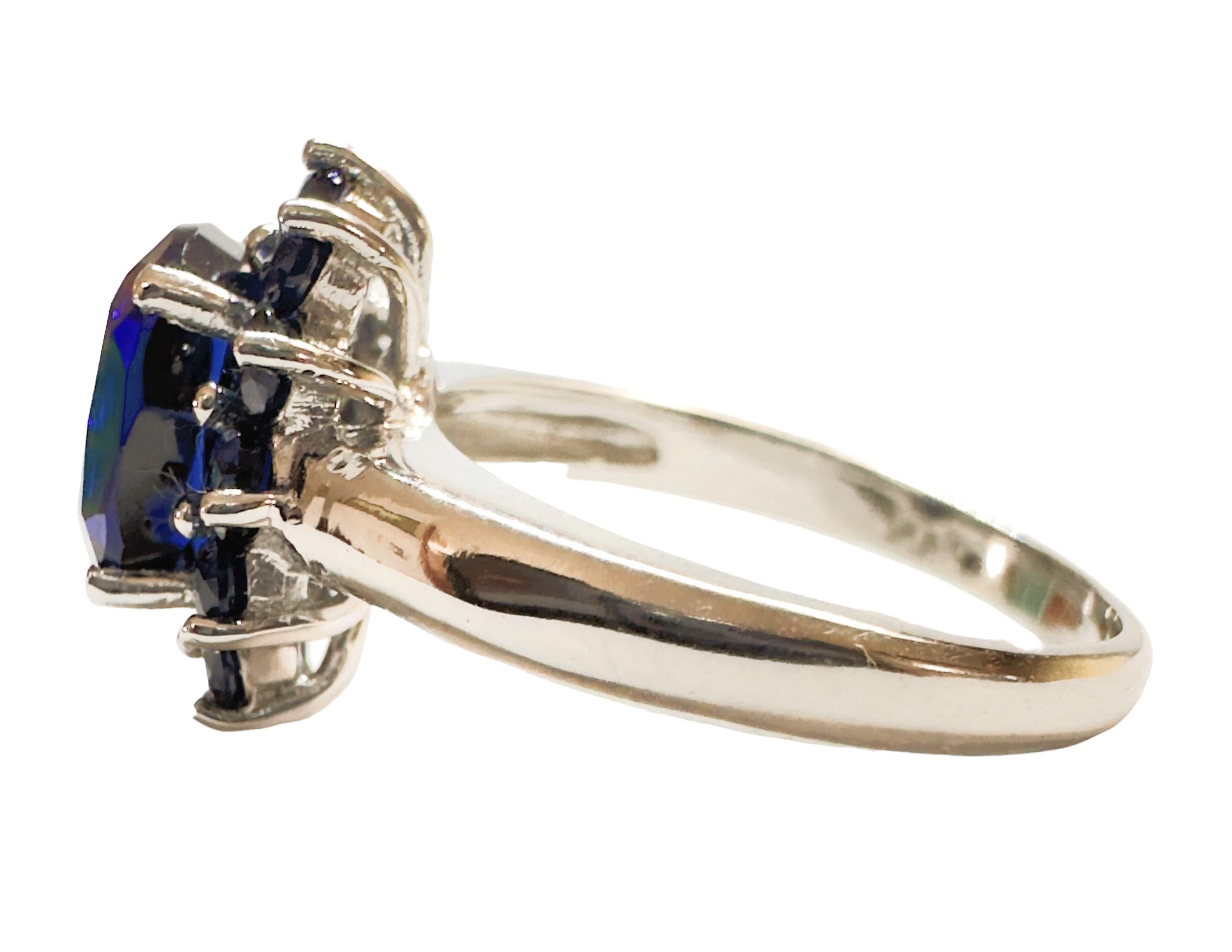 Art Deco New African 3.20 Ct Deep Blue Sapphire Sterling Ring Size 6.25 For Sale