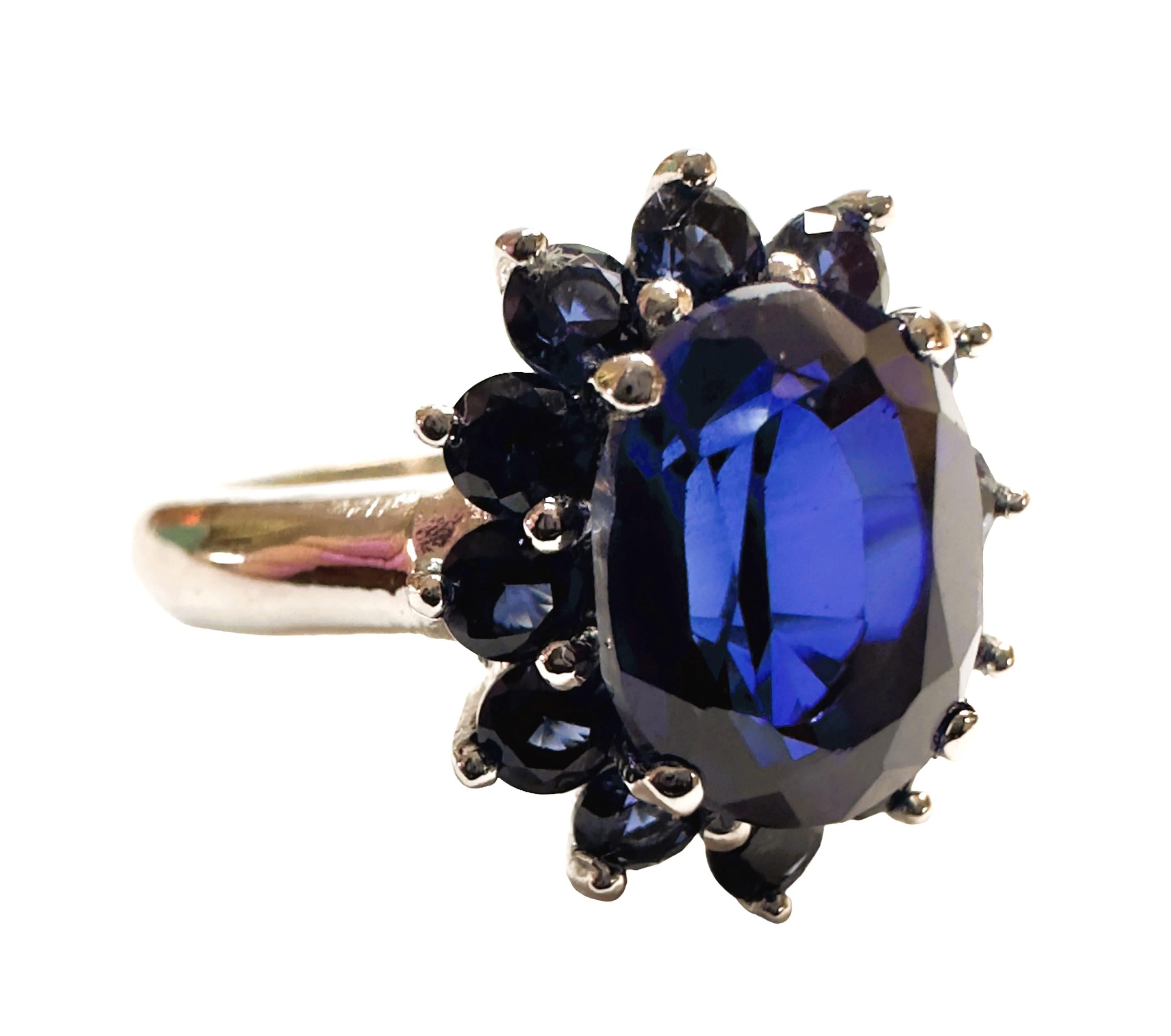 Women's New African 3.20 Ct Deep Blue Sapphire Sterling Ring Size 6.25 For Sale